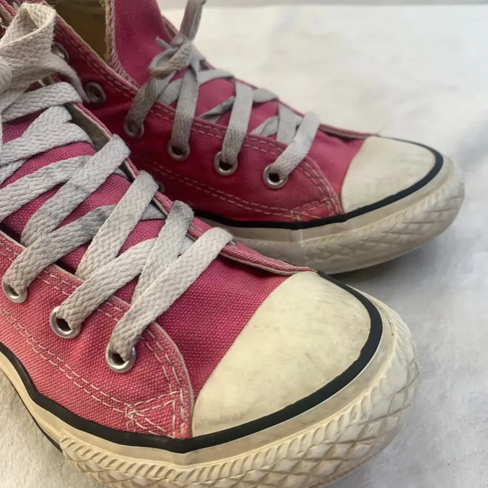 Converse Kids Youth Sz 2 Pink High Top Lace Up Check Taylor Sneakers Shoes